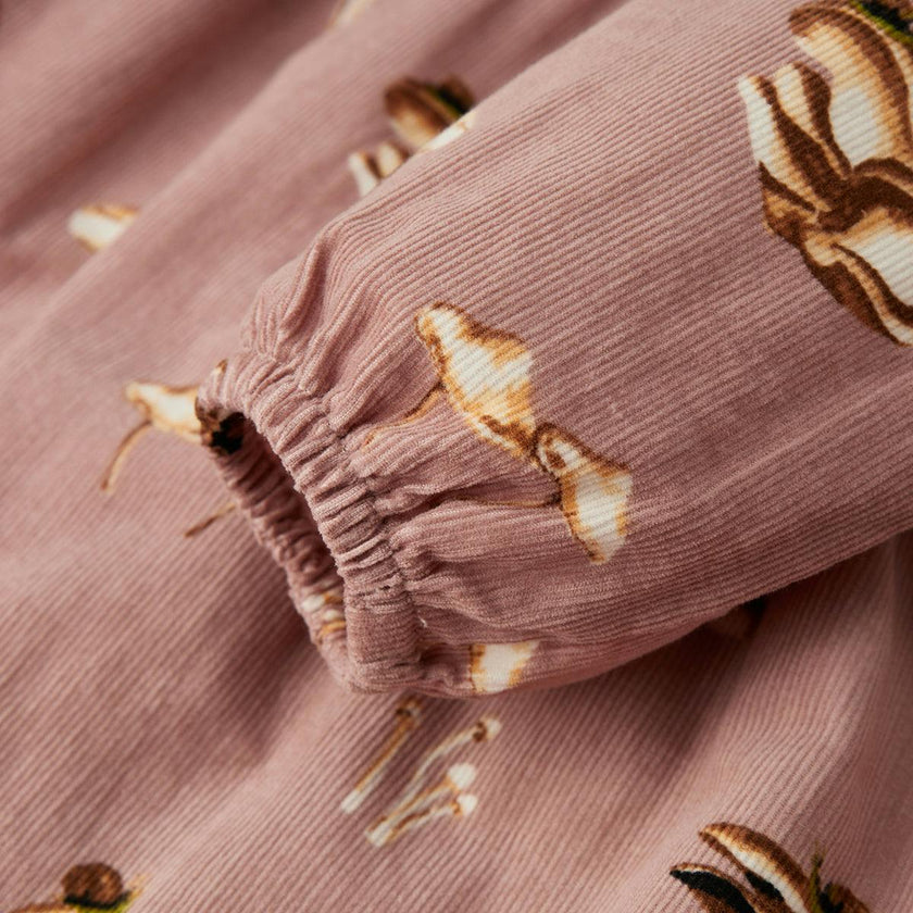 Mushroom Corduroy Long Sleeve Collared Dress