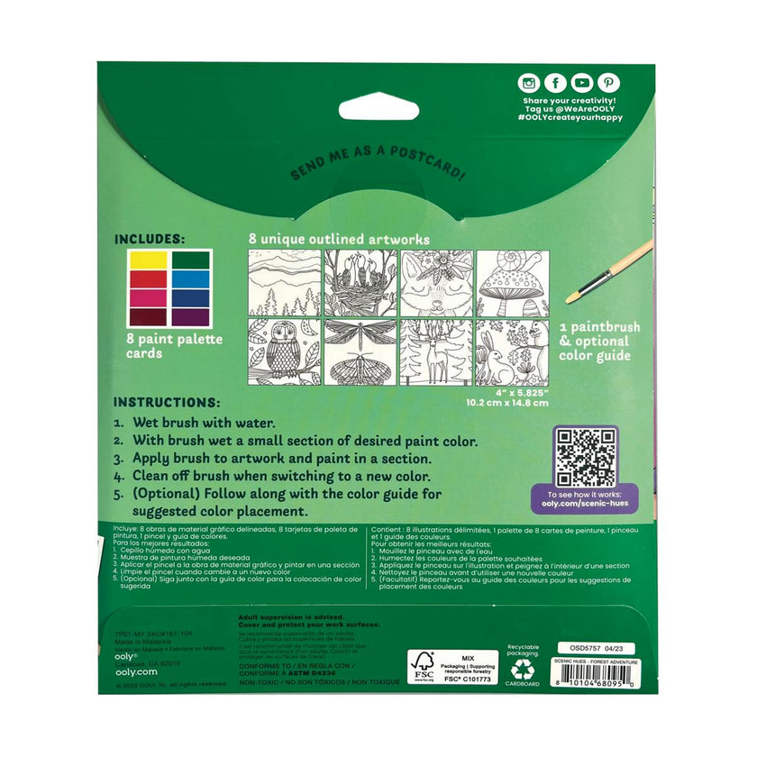 Scenic Hues DIY Watercolor Postcard Art Kit - Forest Adventure - 8 Cards