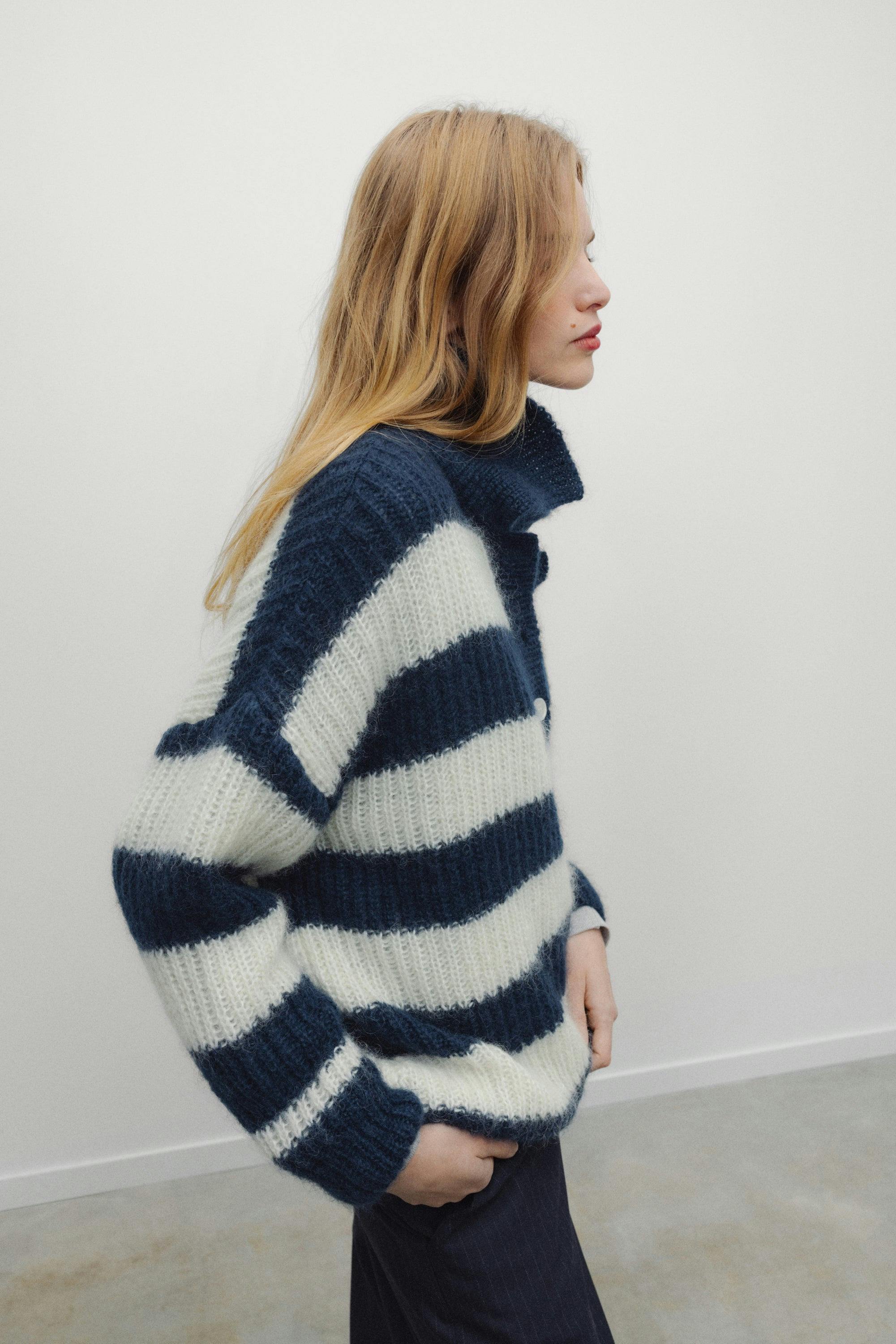 Ellie Woman Polo Black Iris Stripe