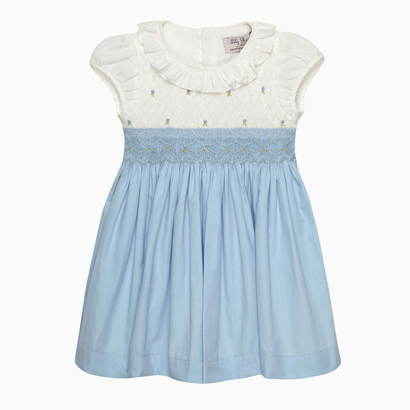 Baby Willow Rose Hand Smocked Dress in Cornflower
