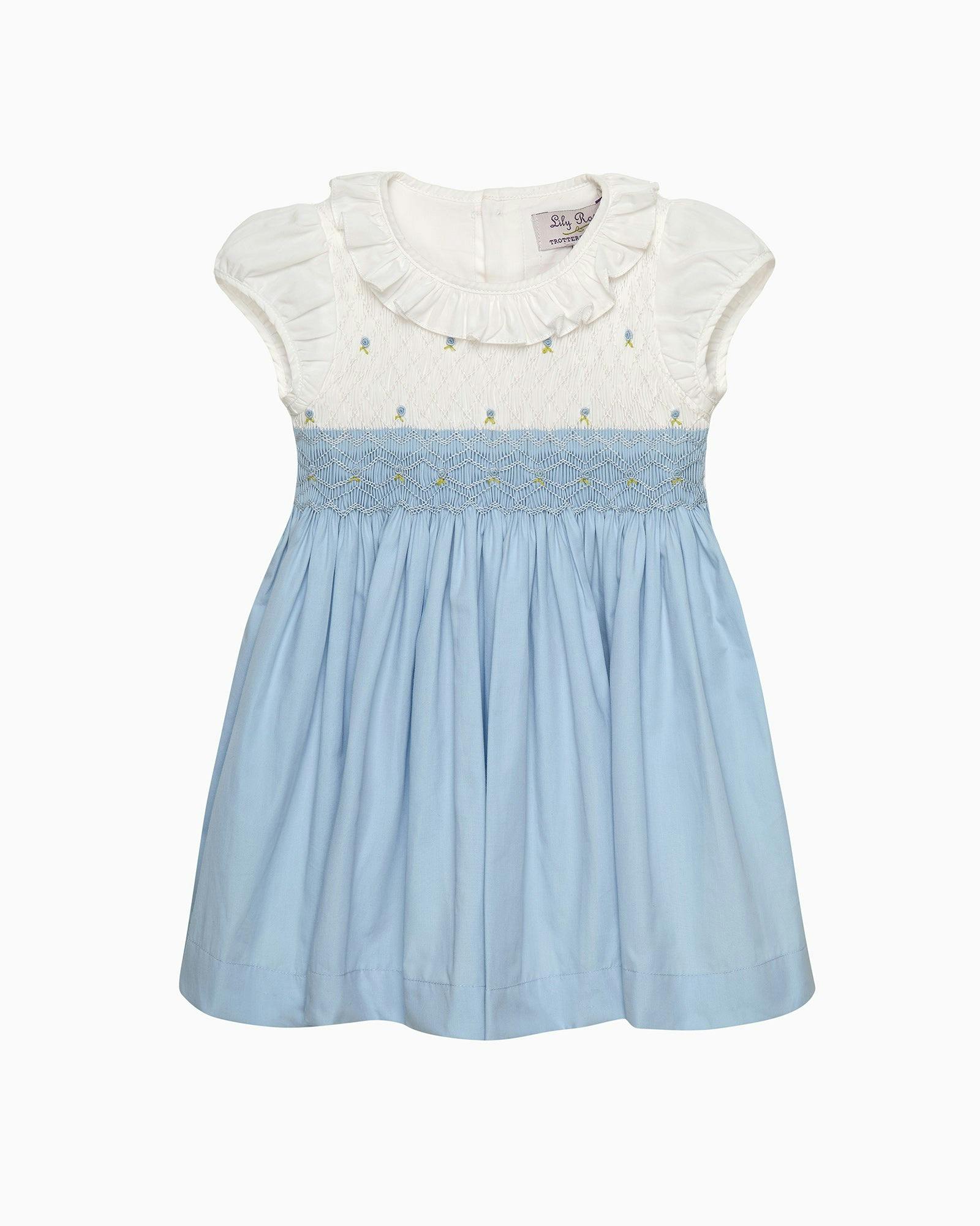 Baby Willow Rose Hand Smocked Dress in Cornflower
