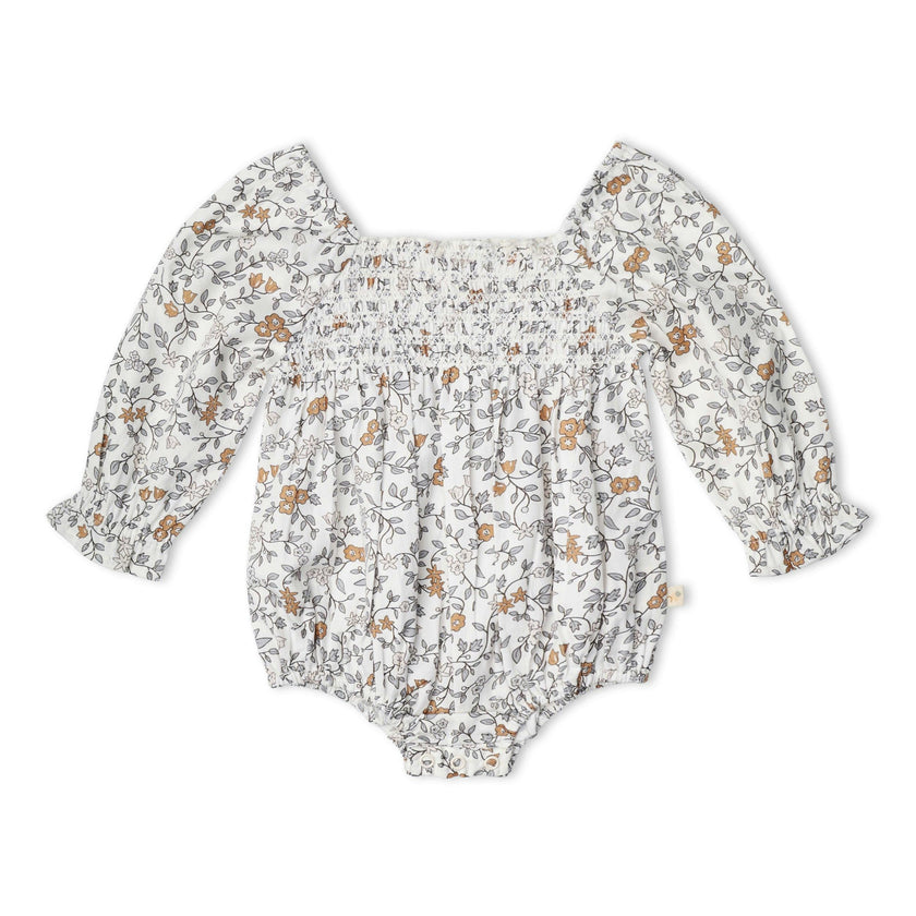 Organic Smocked Long Sleeve Romper - Ivy