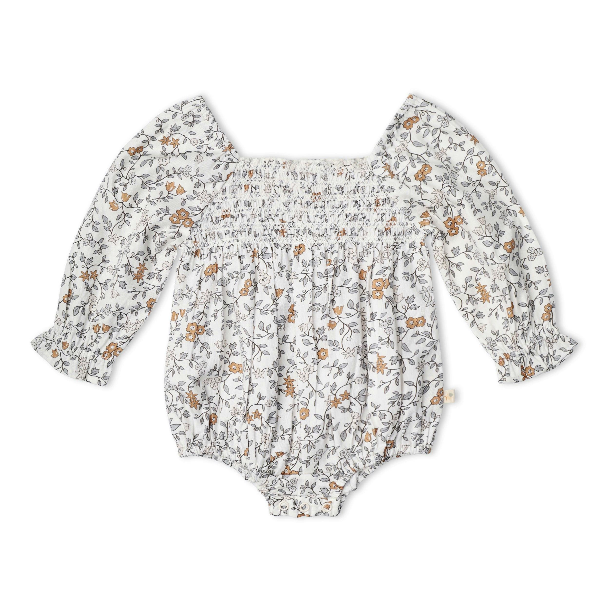 Organic Smocked Long Sleeve Romper - Ivy