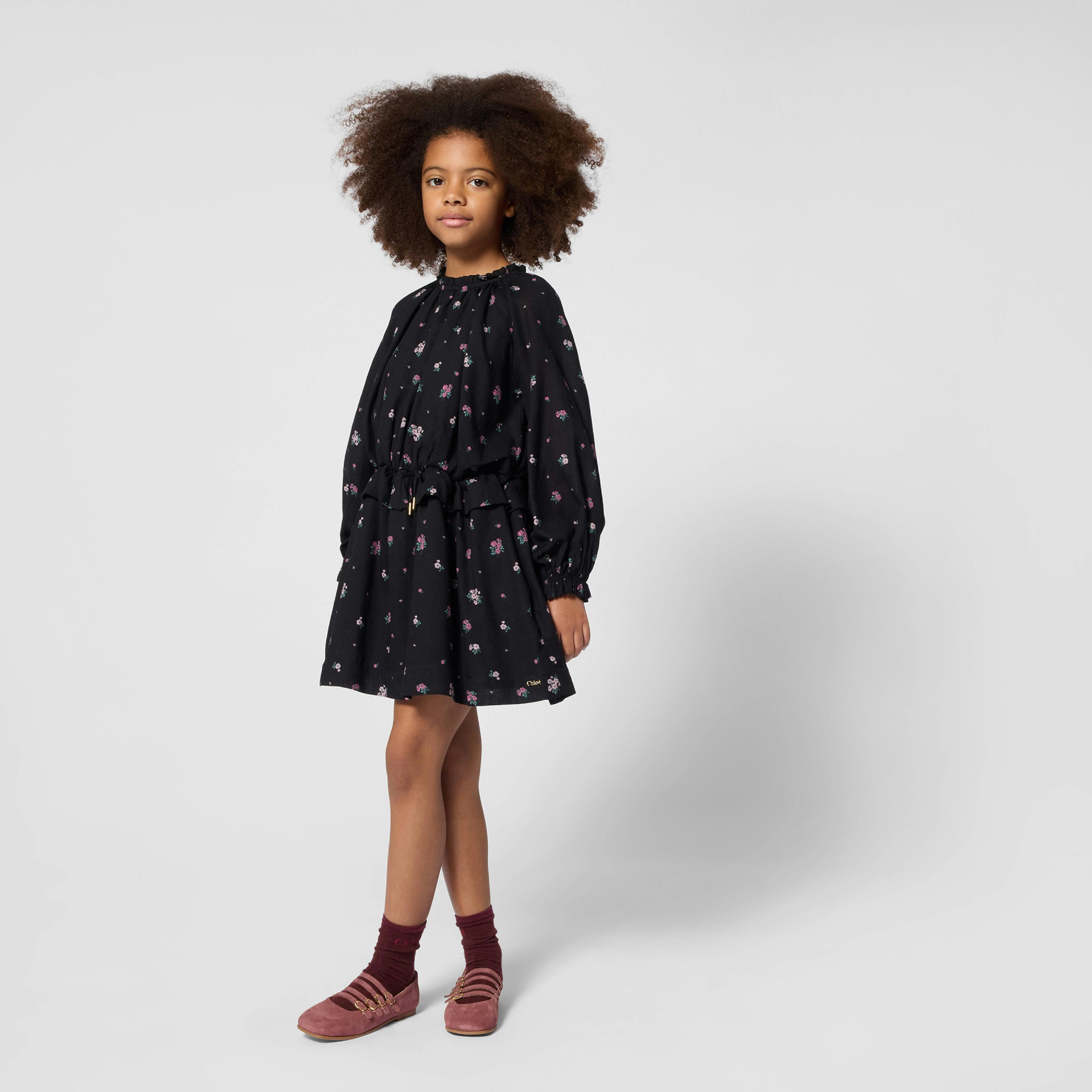 Black Floral Crepe Dress