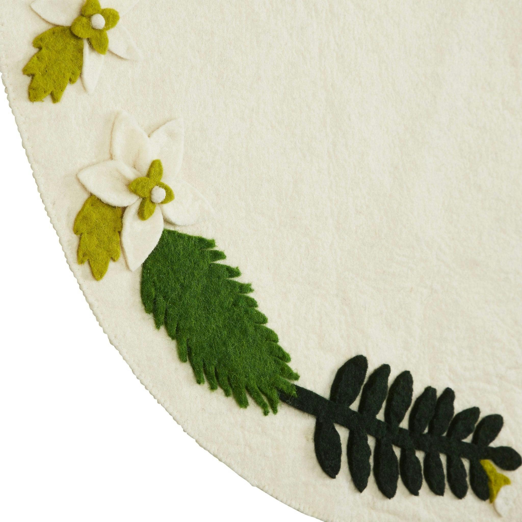 Handmade Christmas Tree Skirt Felt - Greenery Border Cream - 36