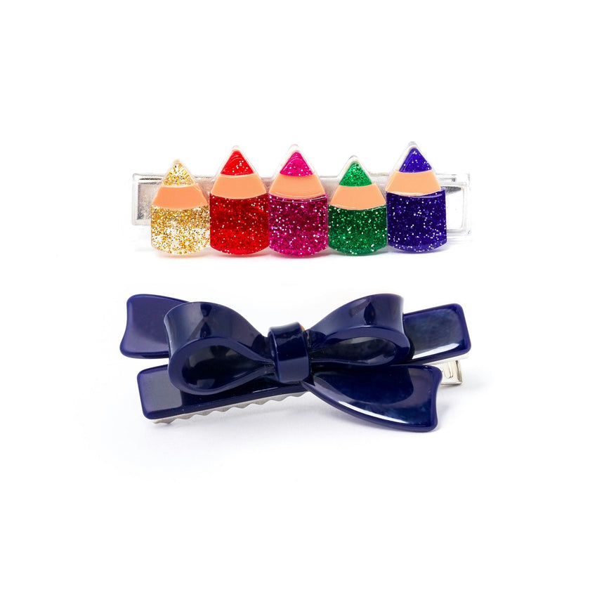 Pencils Chic Glitter Red Bow Hair Clips -BTS