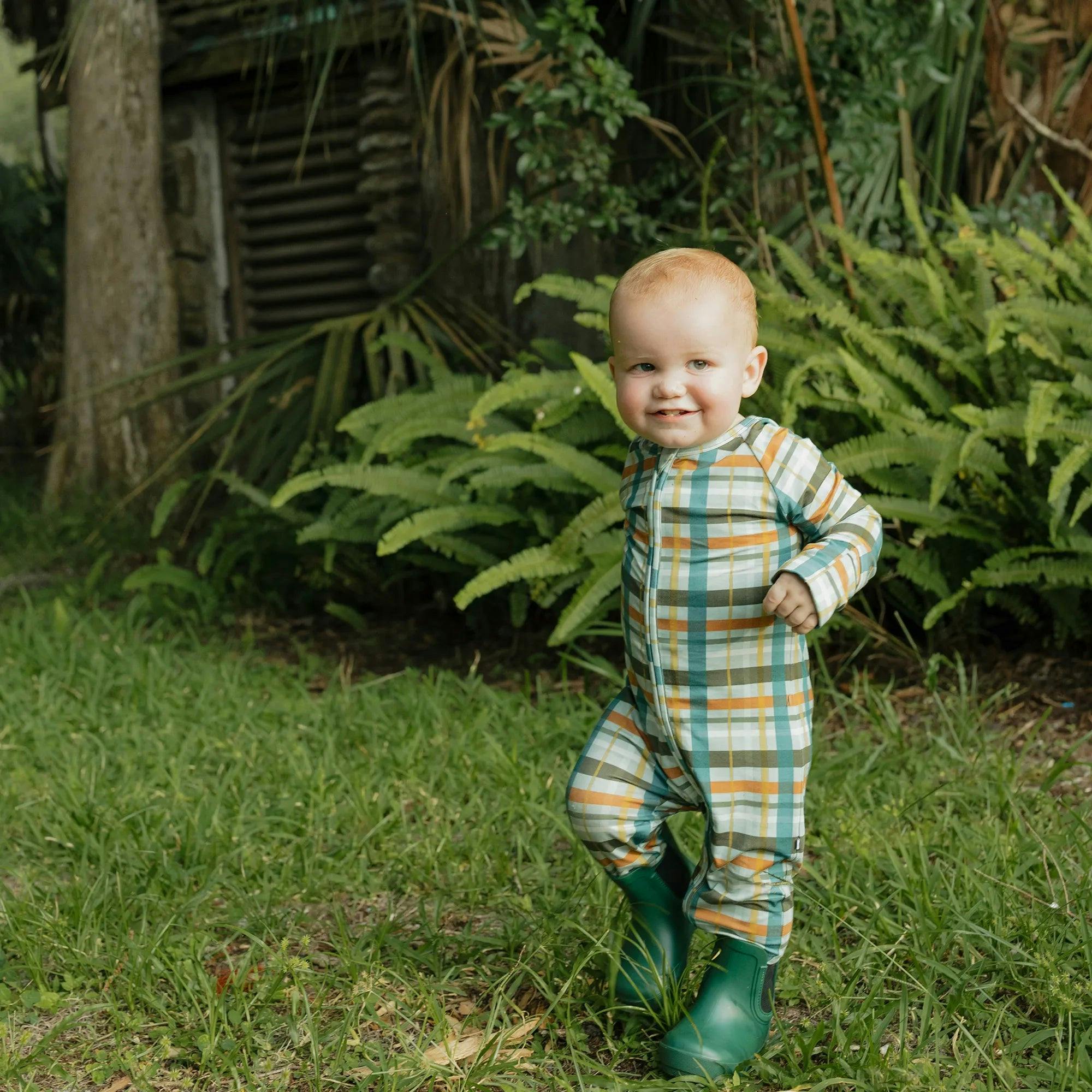 Fall Plaid Bamboo Convertible Footie Romper