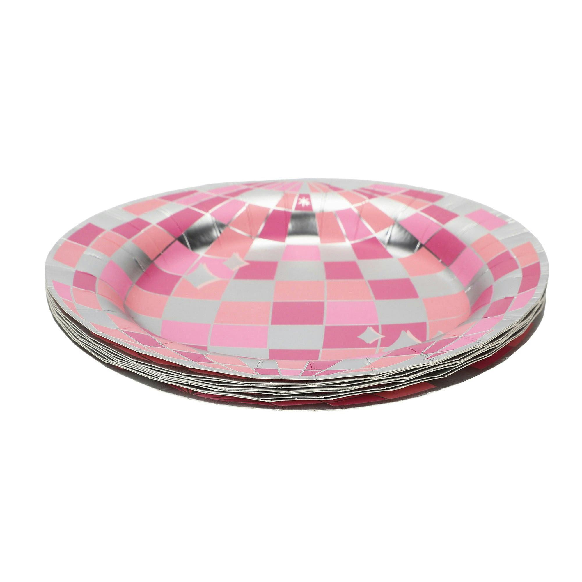 Packed Party Disco Ball Pink Paper Plates (set of 8)