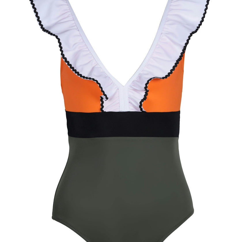Zuma Contrast Ruffle V-Neck Swimsuit