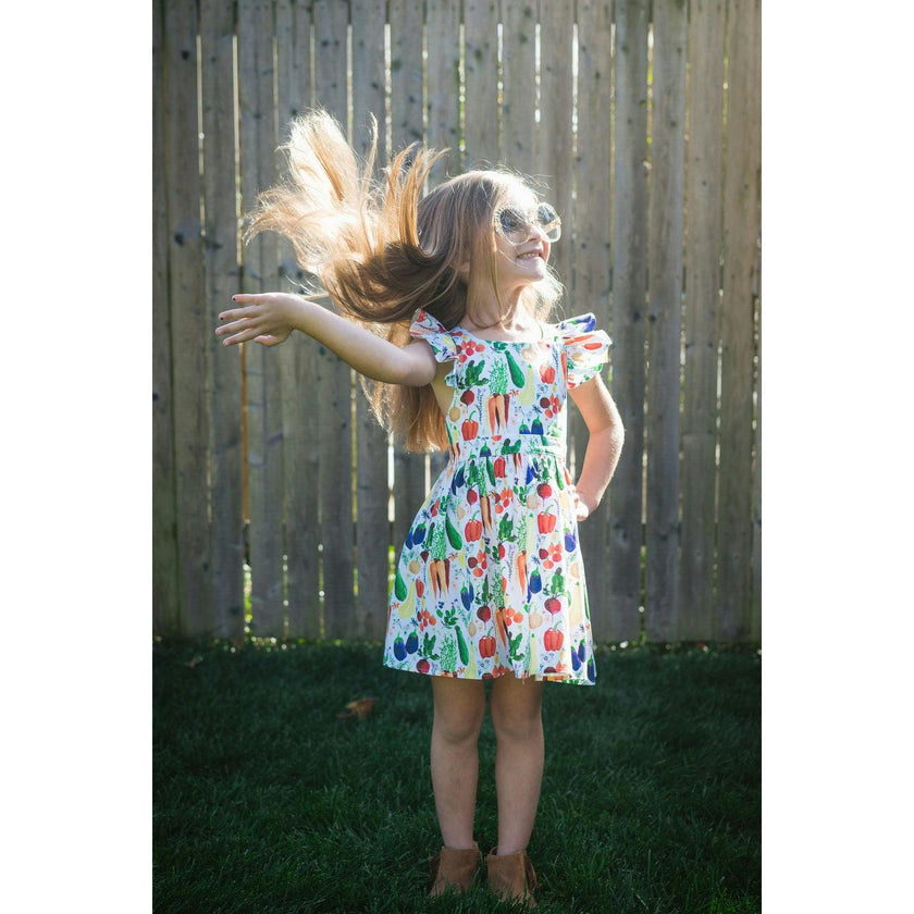 Ruffle Sleeve Dress in Veggies