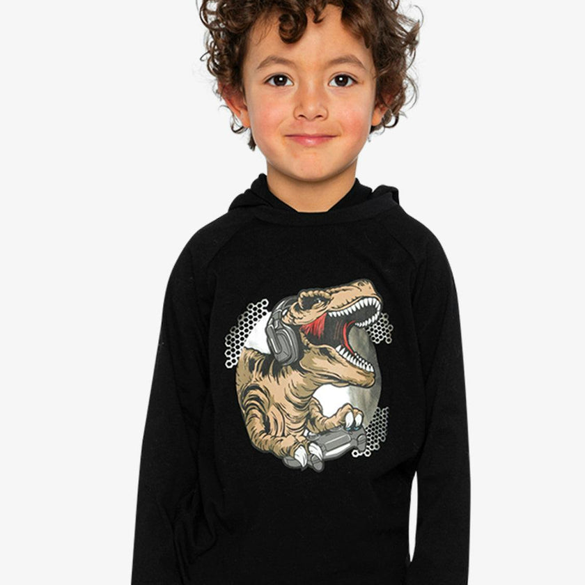Raglan Hooded T-Shirt Black and Brown