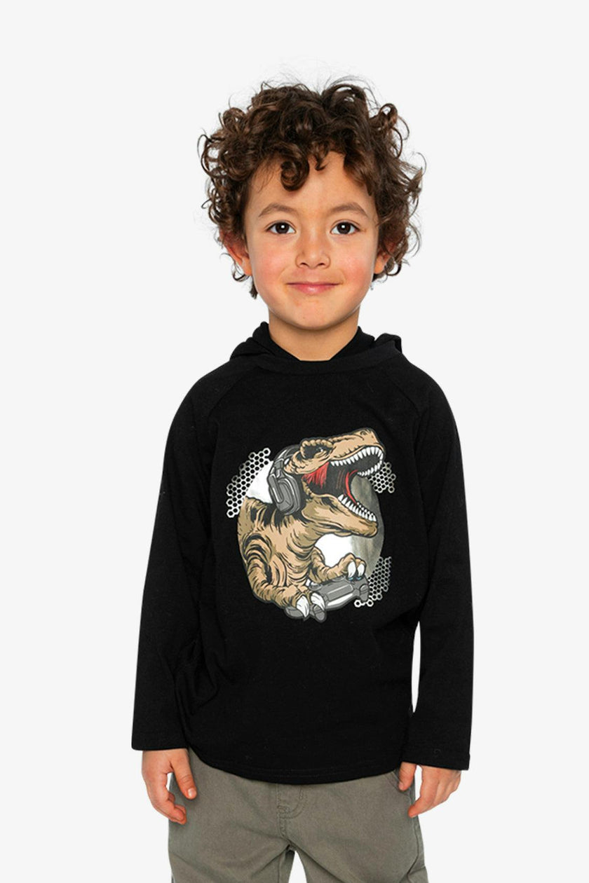 Raglan Hooded T-Shirt Black and Brown