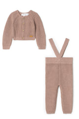 Overall Ribbed Button Front Overalls and Cardigan Two Piece Set