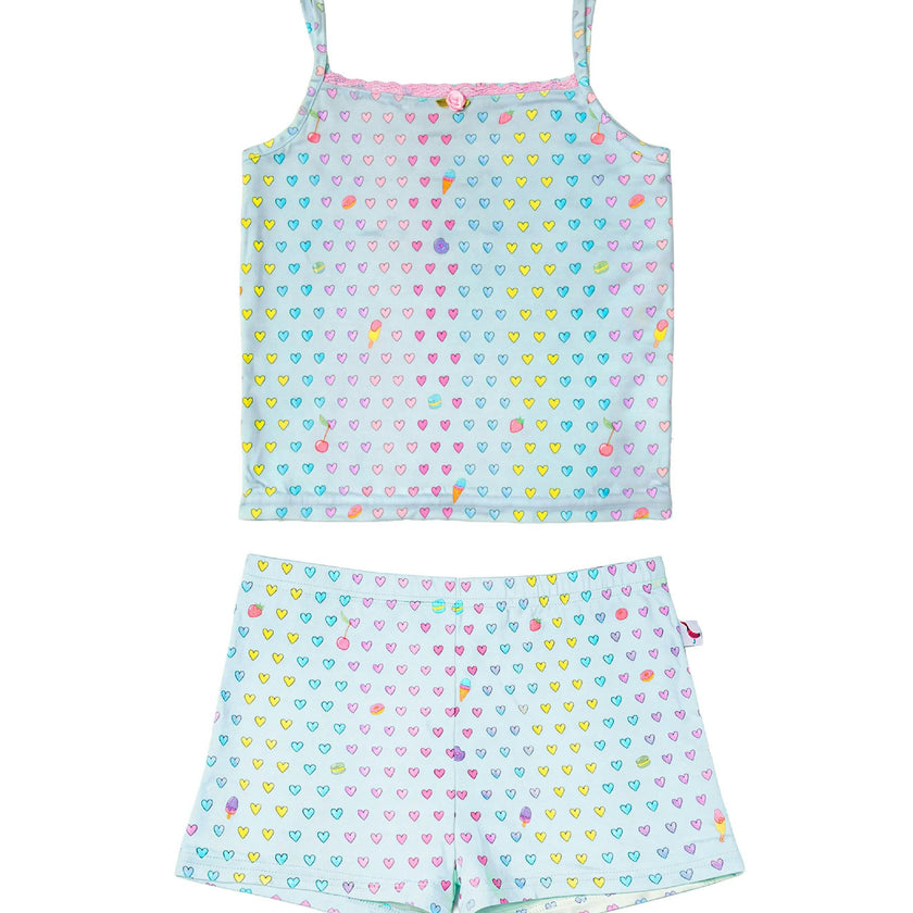 Aqua Heart Print Cami Jersey Set