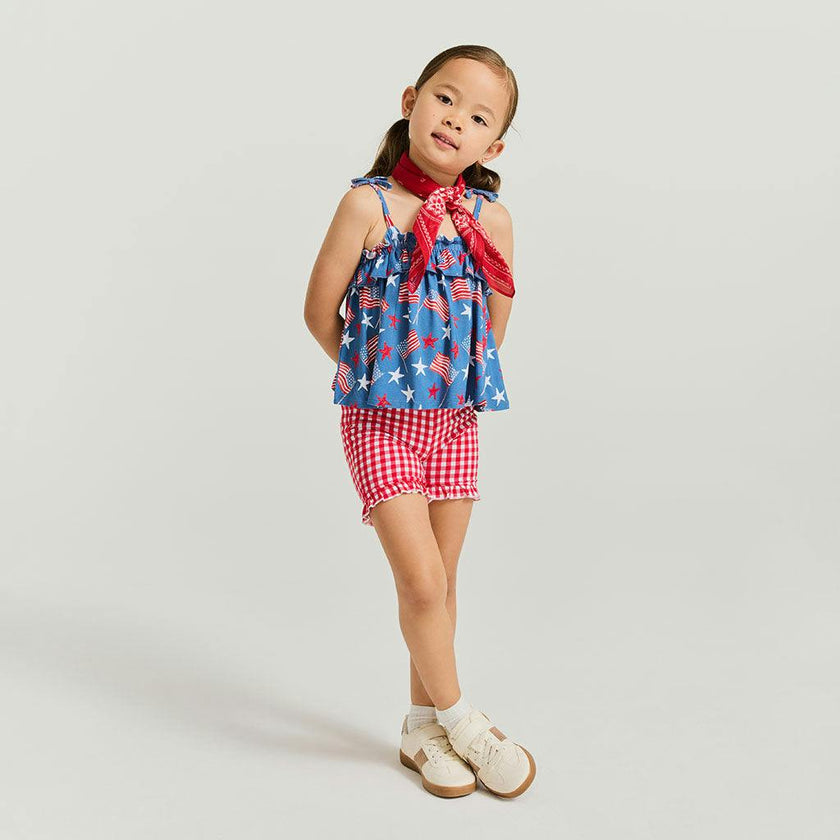 Sam Bow Strap Top Ruffled Short Set