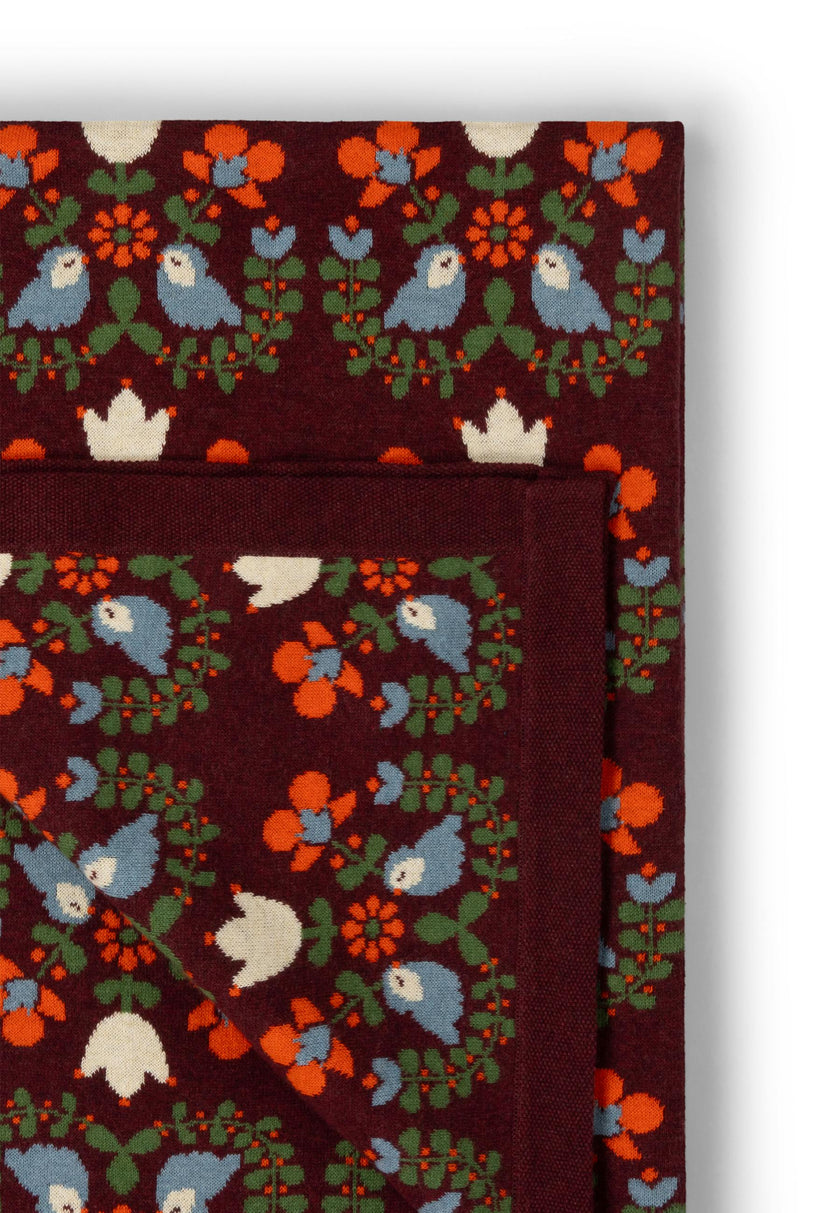 Folk Birds Knitted Organic Baby Blanket, Purple