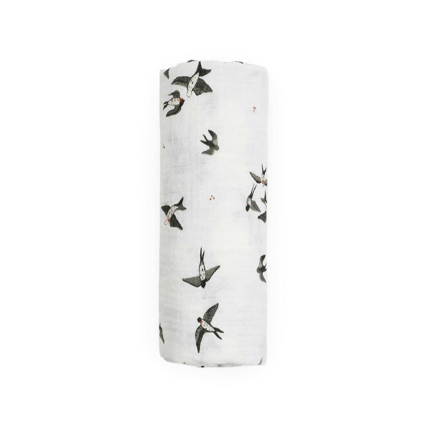 Organic Cotton Muslin Swaddle Blanket - Swallows