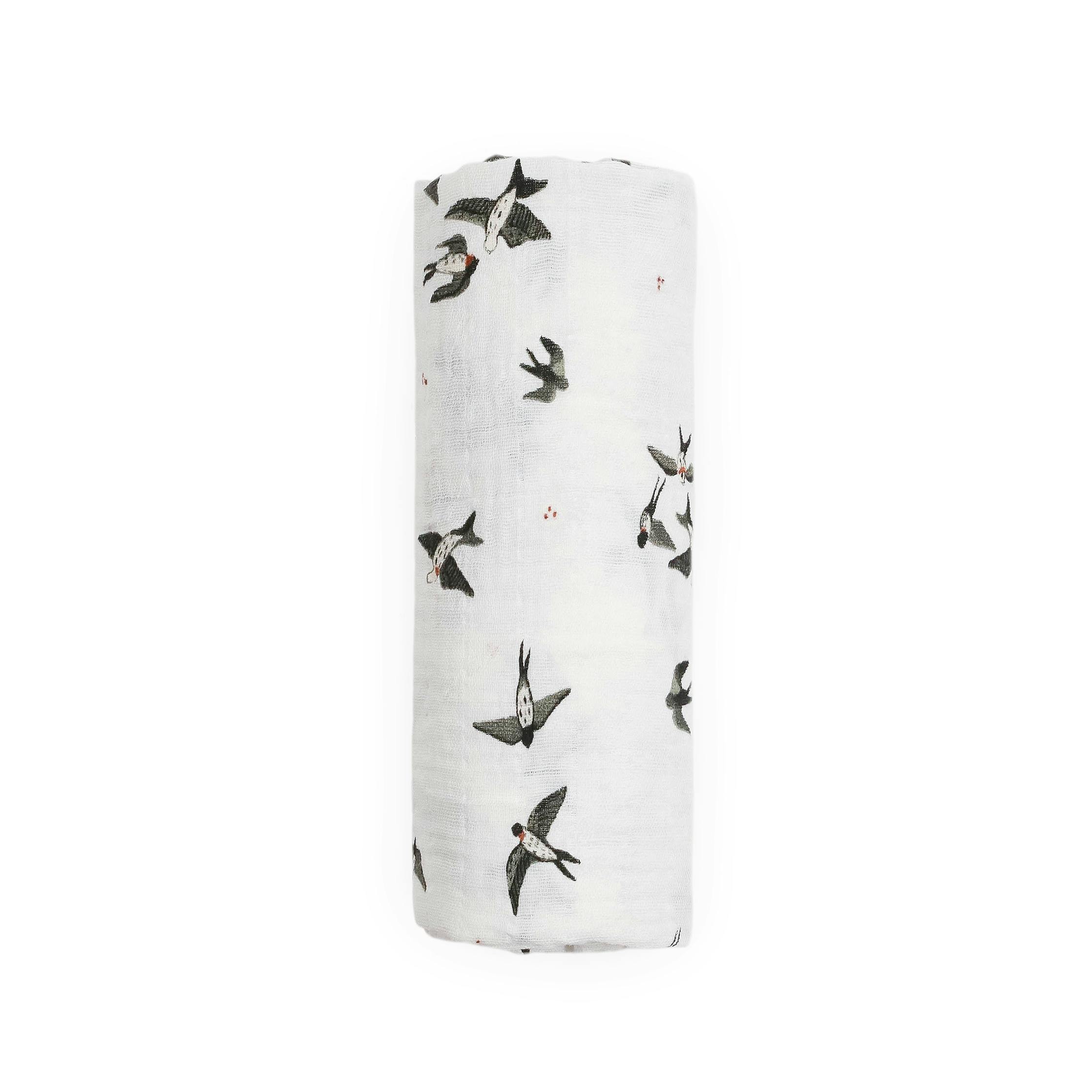 Organic Cotton Muslin Swaddle Blanket - Swallows