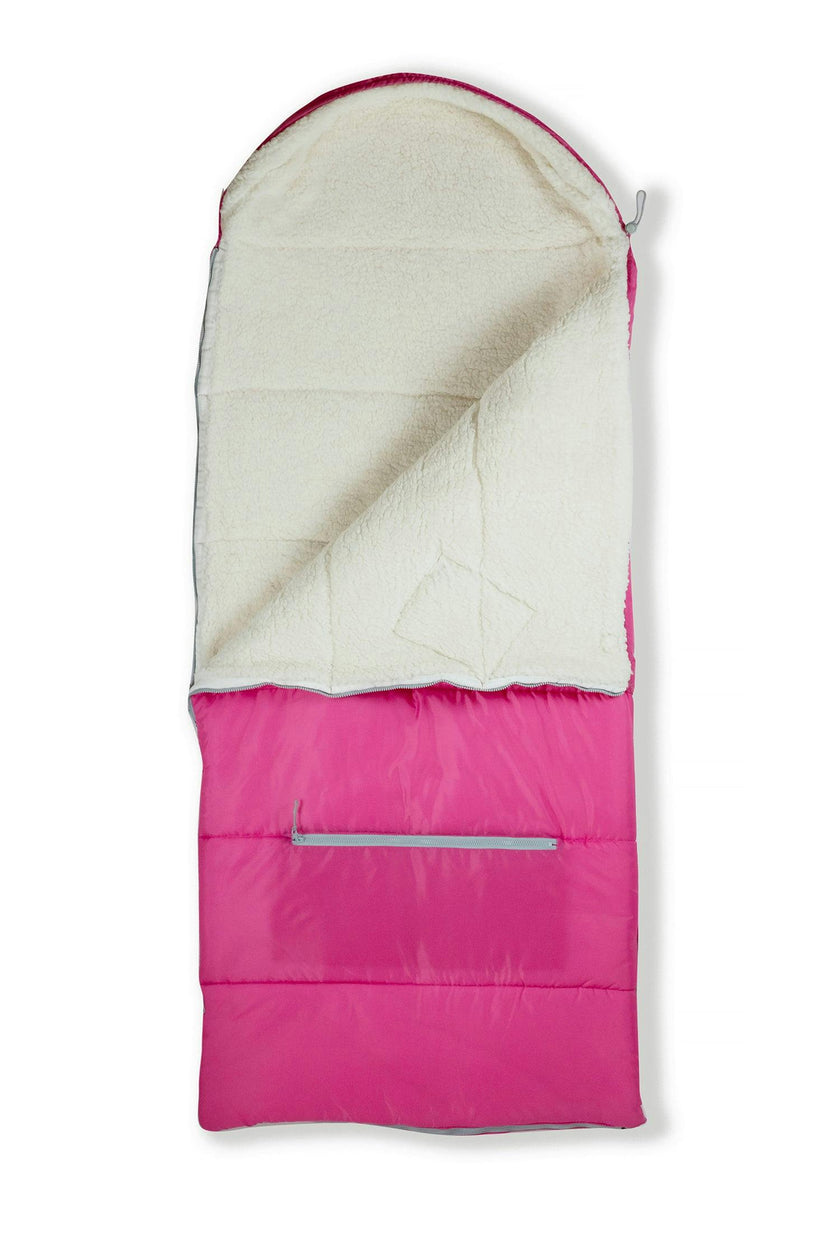 Sleep-n-pack: Packable Sleeping Bag, Big Kid 7-12+ yrs - Hibiscus Pink/Coconut Sherpa