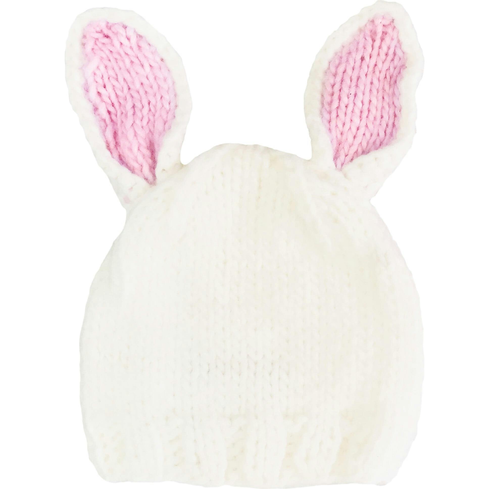 Bailey Bunny Hand-Knit Hat, White with Pink Ears