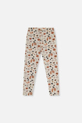 Organic Cotton Leggings Beige With Squirrel Print