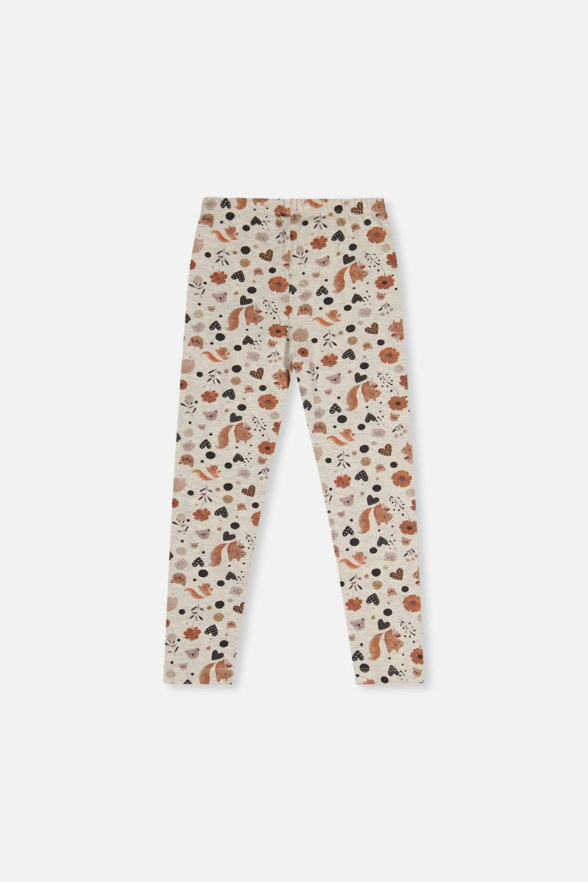 Organic Cotton Leggings Beige With Squirrel Print