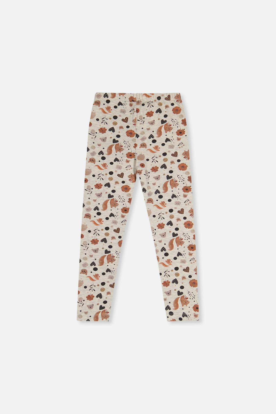 Organic Cotton Leggings Beige With Squirrel Print