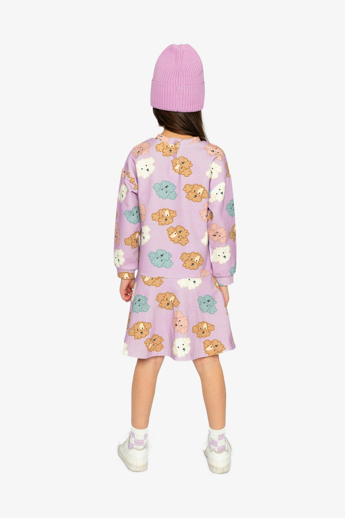 French Terry Dress Purple Poodle Print