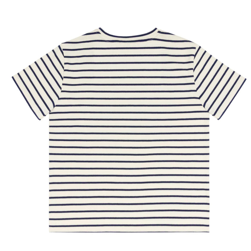 women's cream and navy stripe short sleeve tee