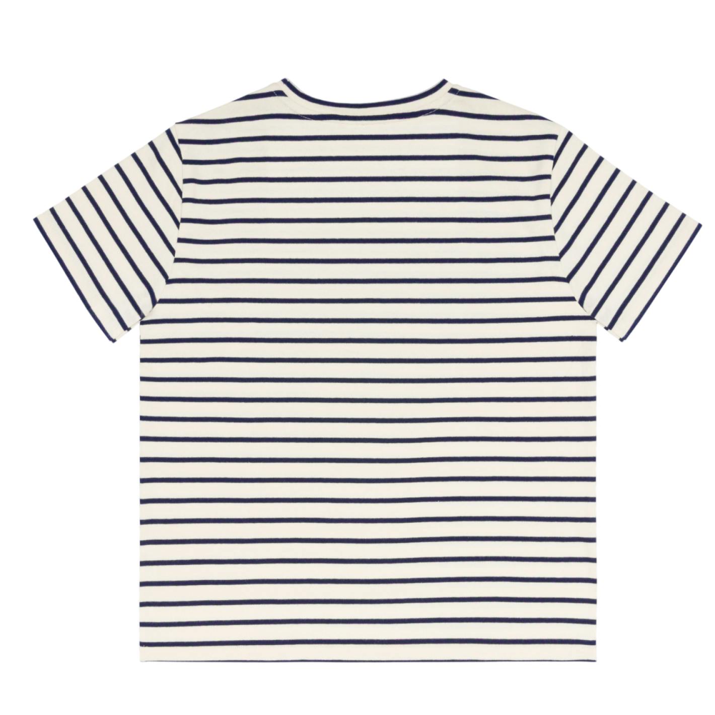 women's cream and navy stripe short sleeve tee