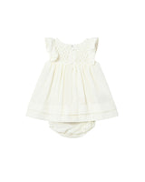 White Textured Baby Dress with Nappy Cover