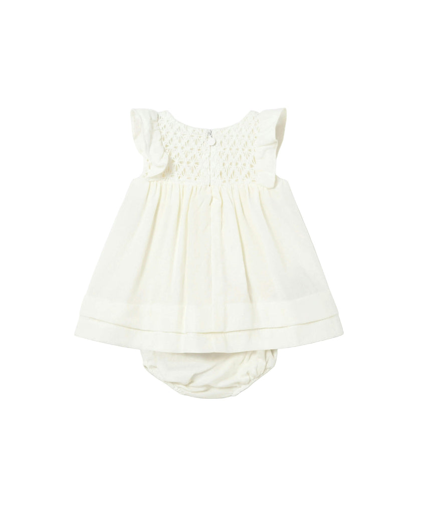 White Textured Baby Dress with Nappy Cover