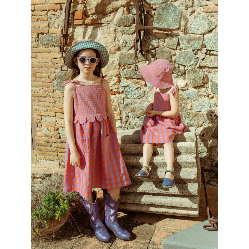 children's vichy reversible bucket hat - aqua vichy