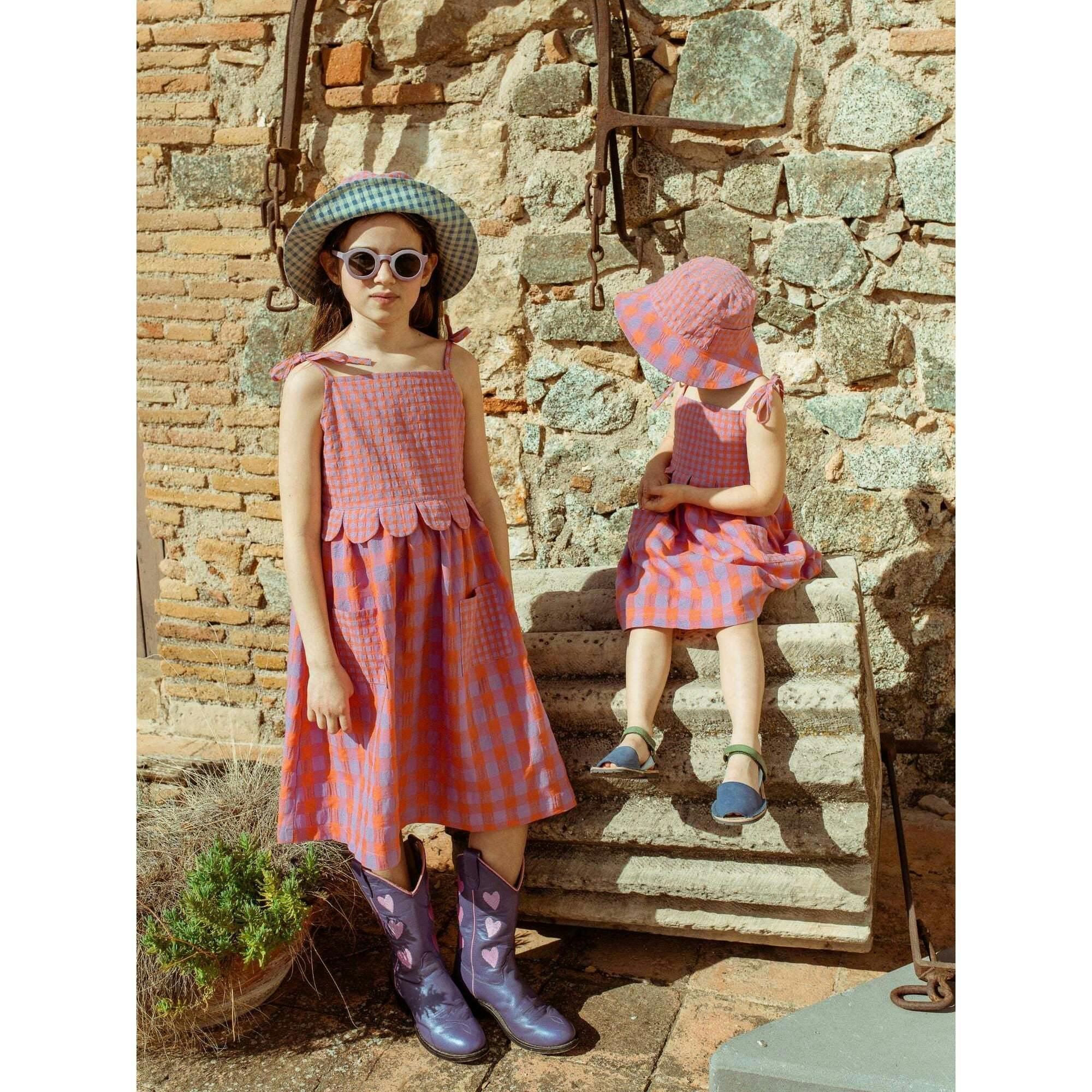 children's vichy reversible bucket hat - aqua vichy