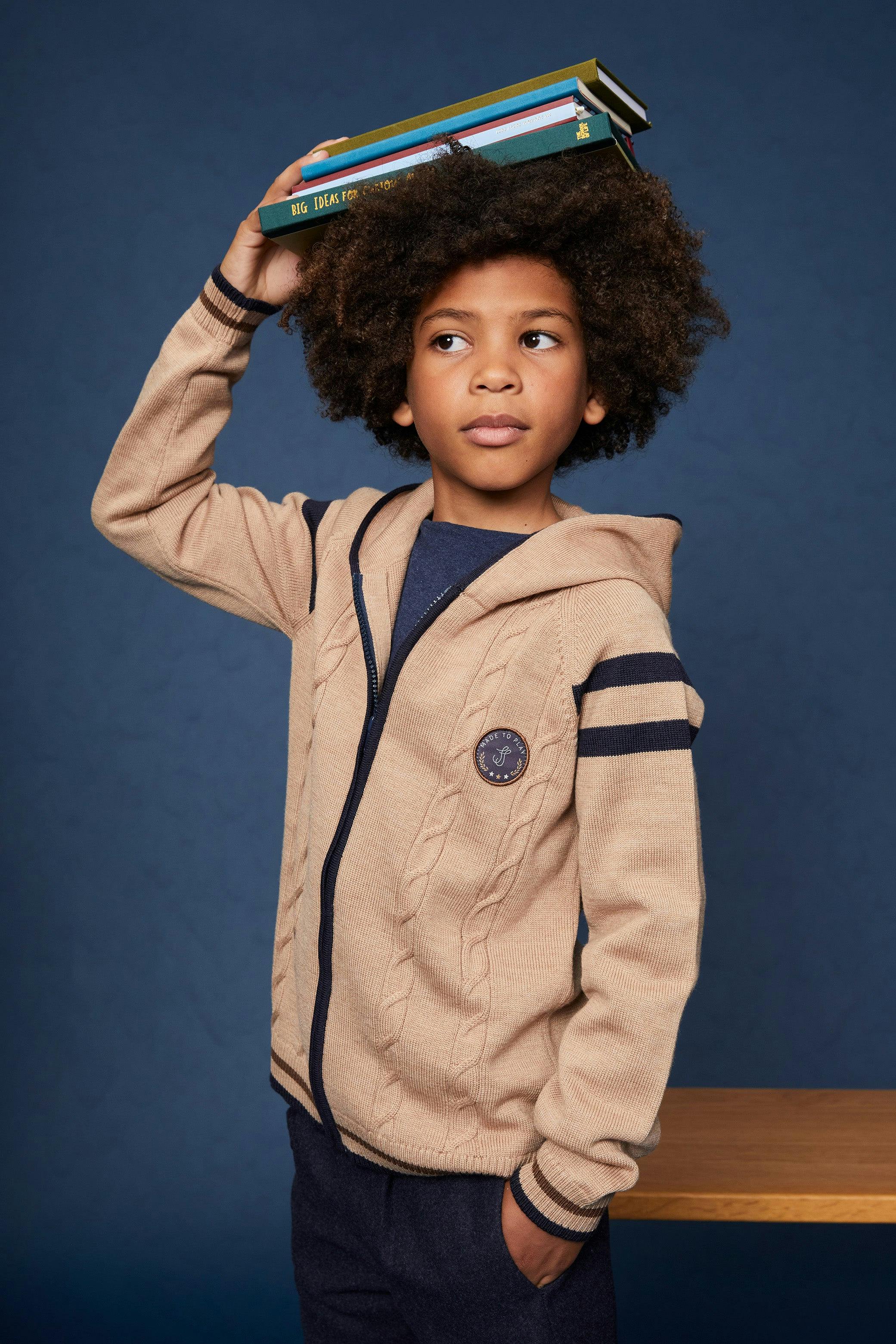 The Beige Merino Cable Knit Zip-Up Hoodie