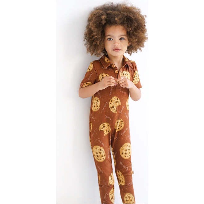 Chocolate Chip Cookies Short Sleeve Collared Romper