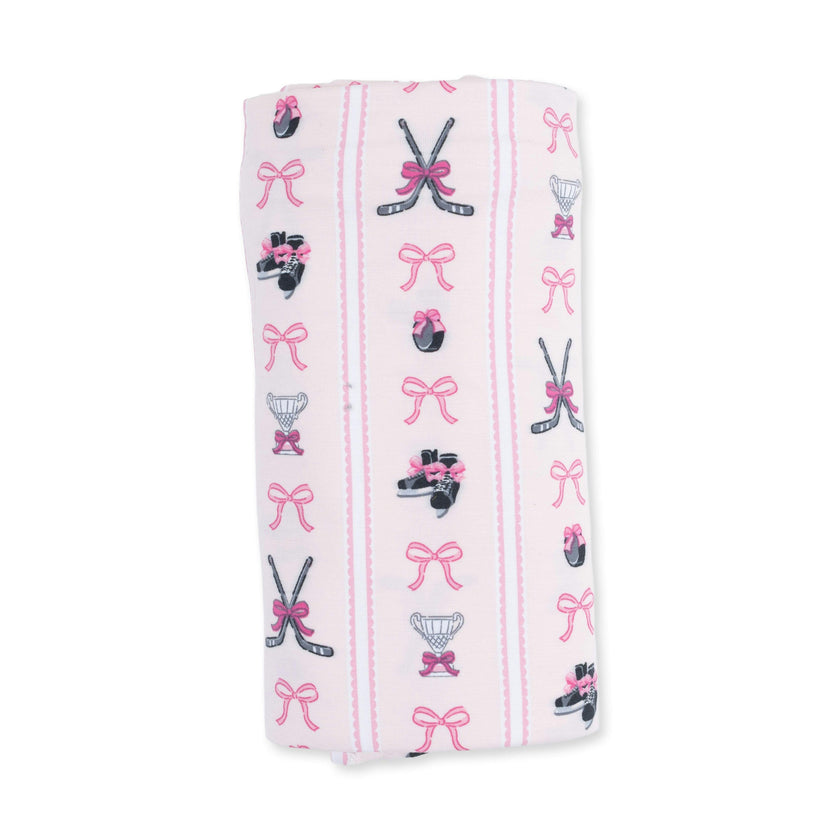 Megan's Bowtiful Hockey Stripe - Swaddle Blanket