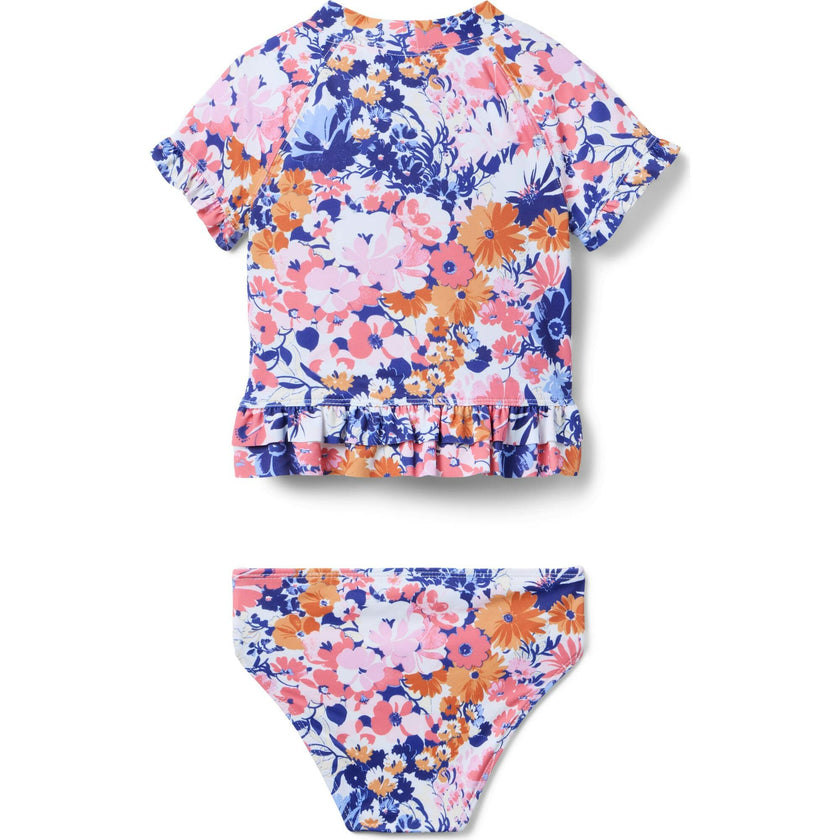 Recycled Floral Ruffle Rash Guard Swimsuit