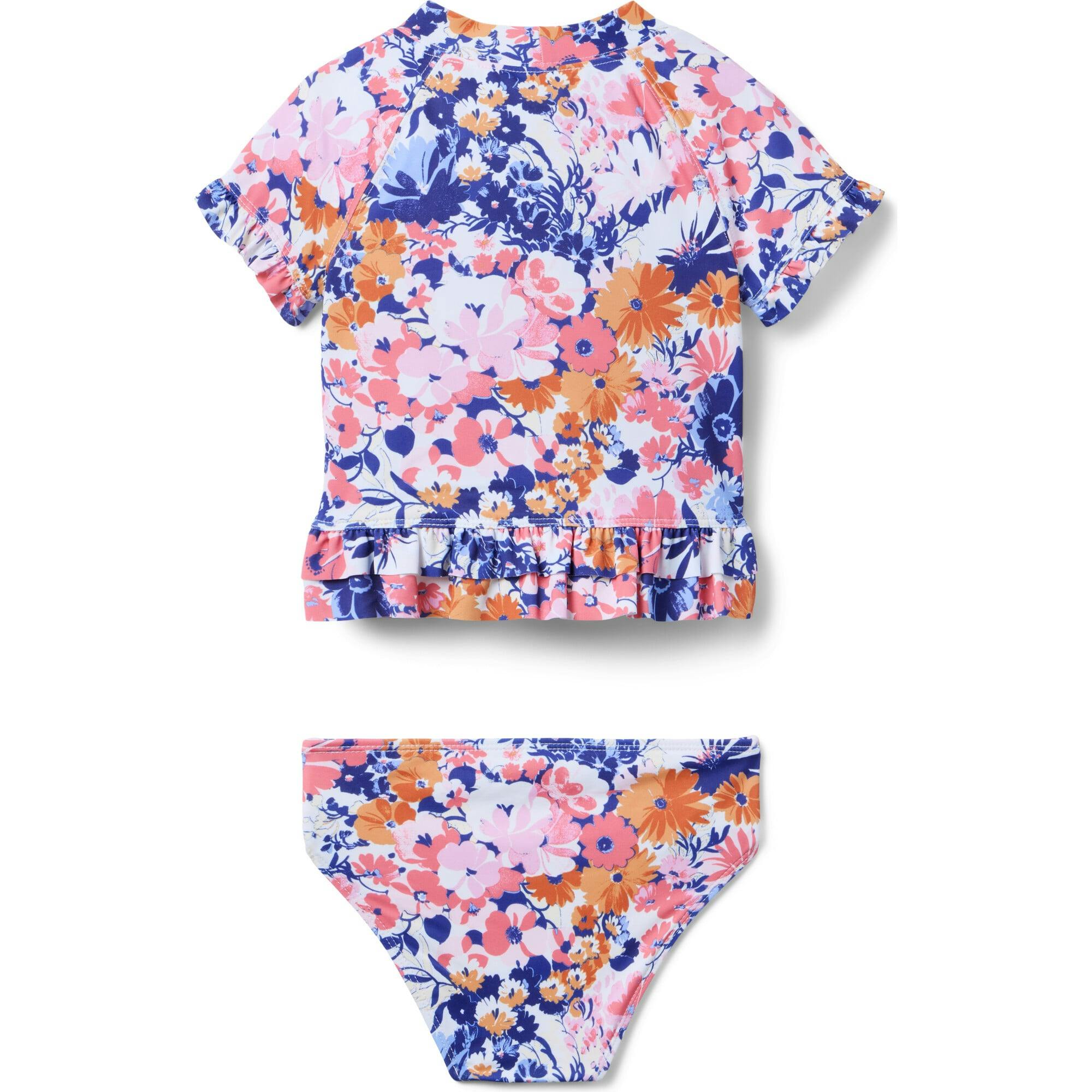 Recycled Floral Ruffle Rash Guard Swimsuit