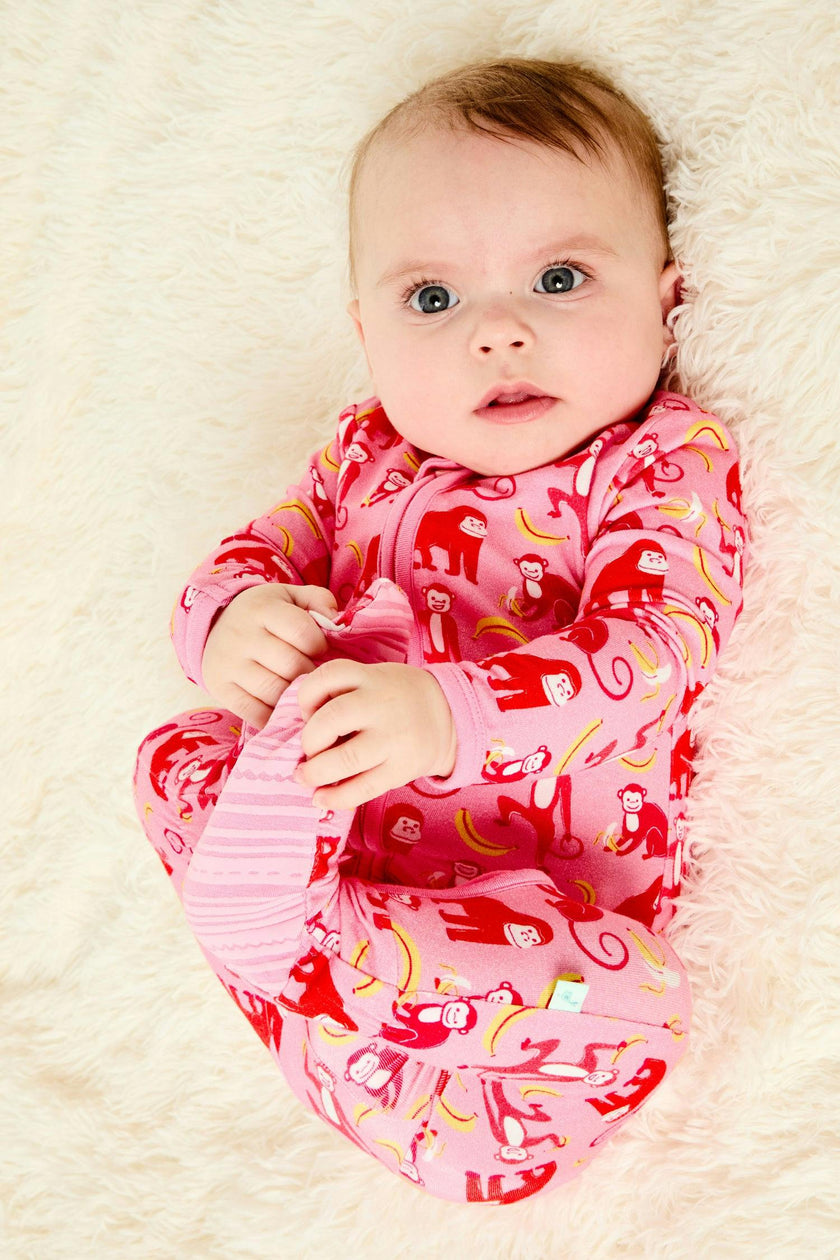 Soft & Stretchy Zipper Footie - Monkeying Around Pink