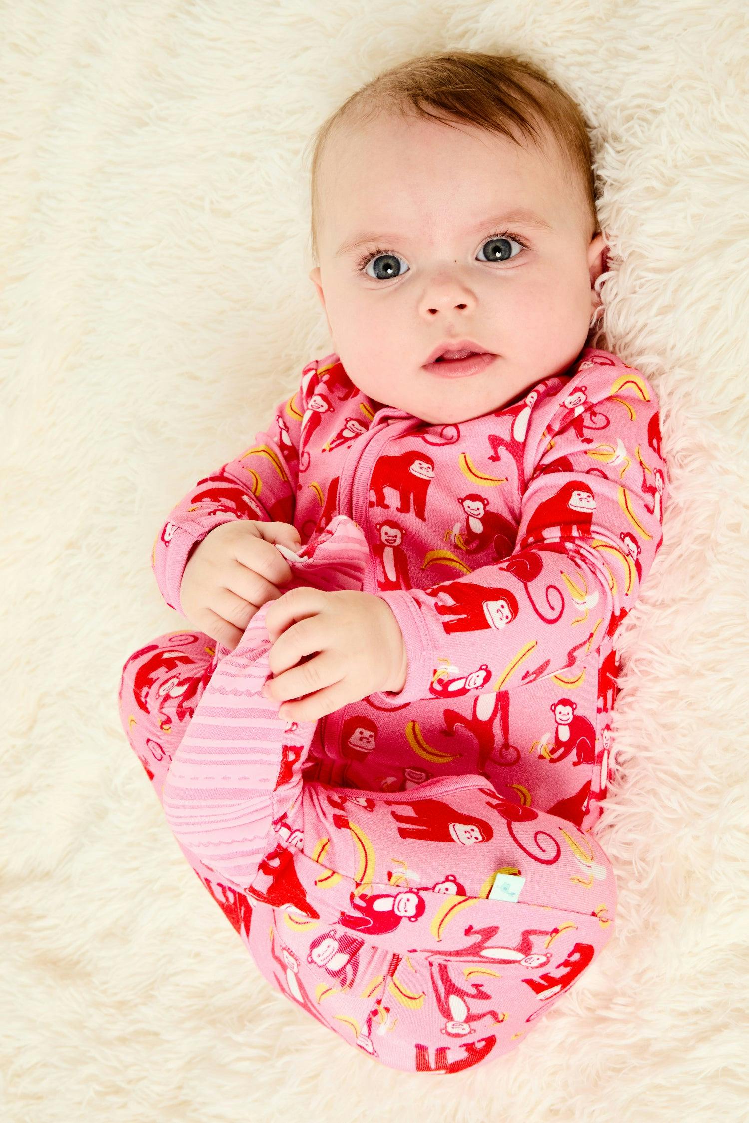 Soft & Stretchy Zipper Footie - Monkeying Around Pink