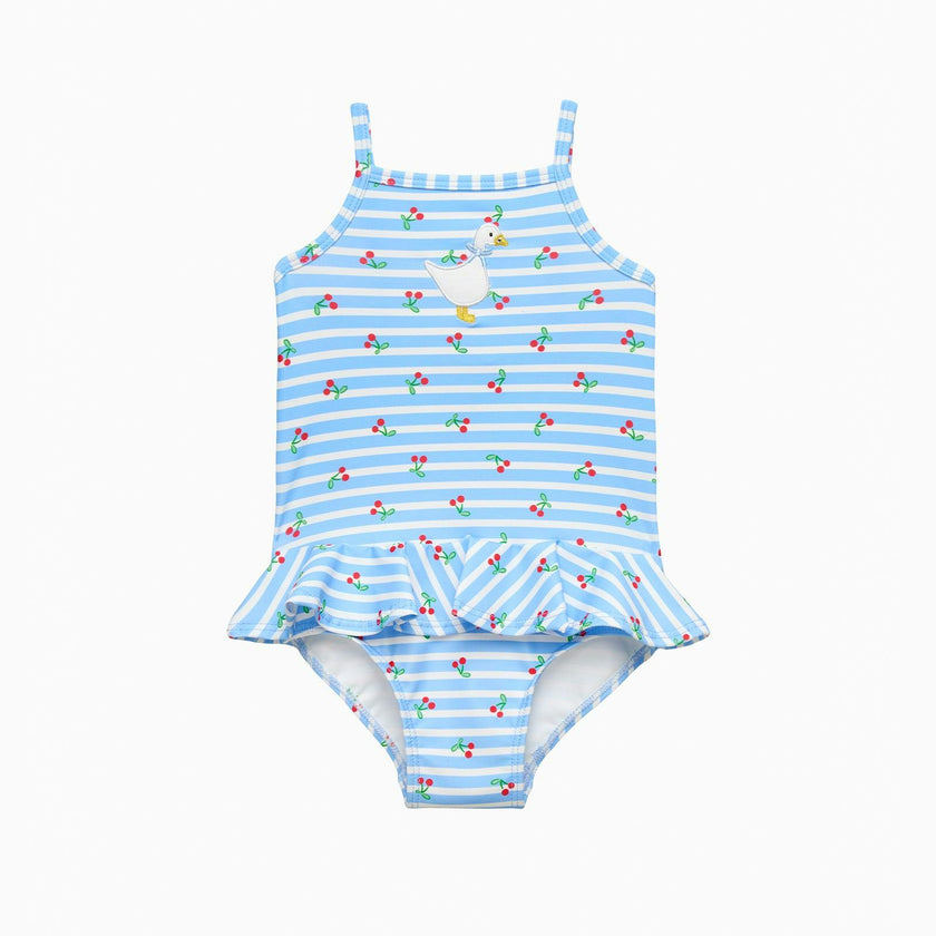 Baby Cherry Stripe Duck Swimsuit in Blue