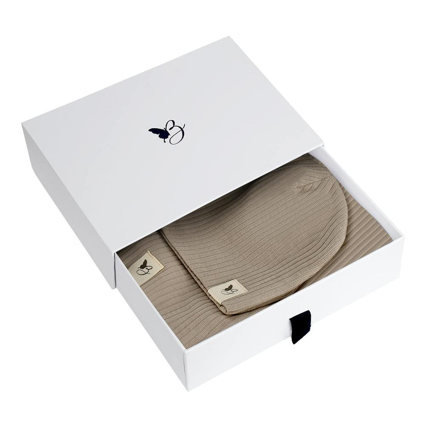 Gift Boxed Ribbed Textured Swaddle, Beanie, and Lovie Three Piece Set