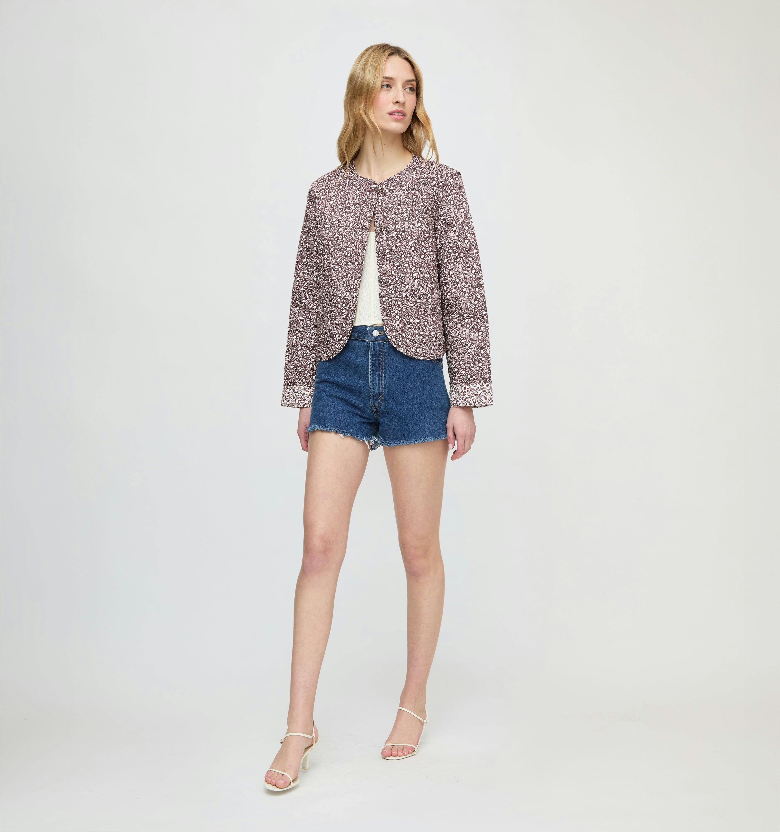The Cropped Rowan Jacket - Chocolate Ditsy Thistle