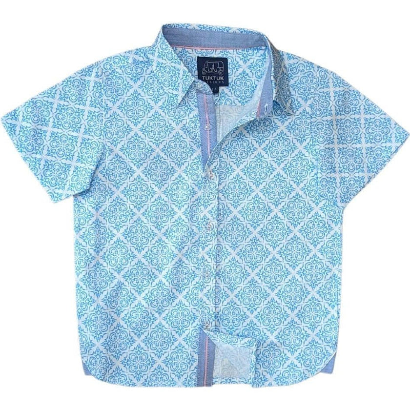 Geometric Blue Shirt in Short Sleeves