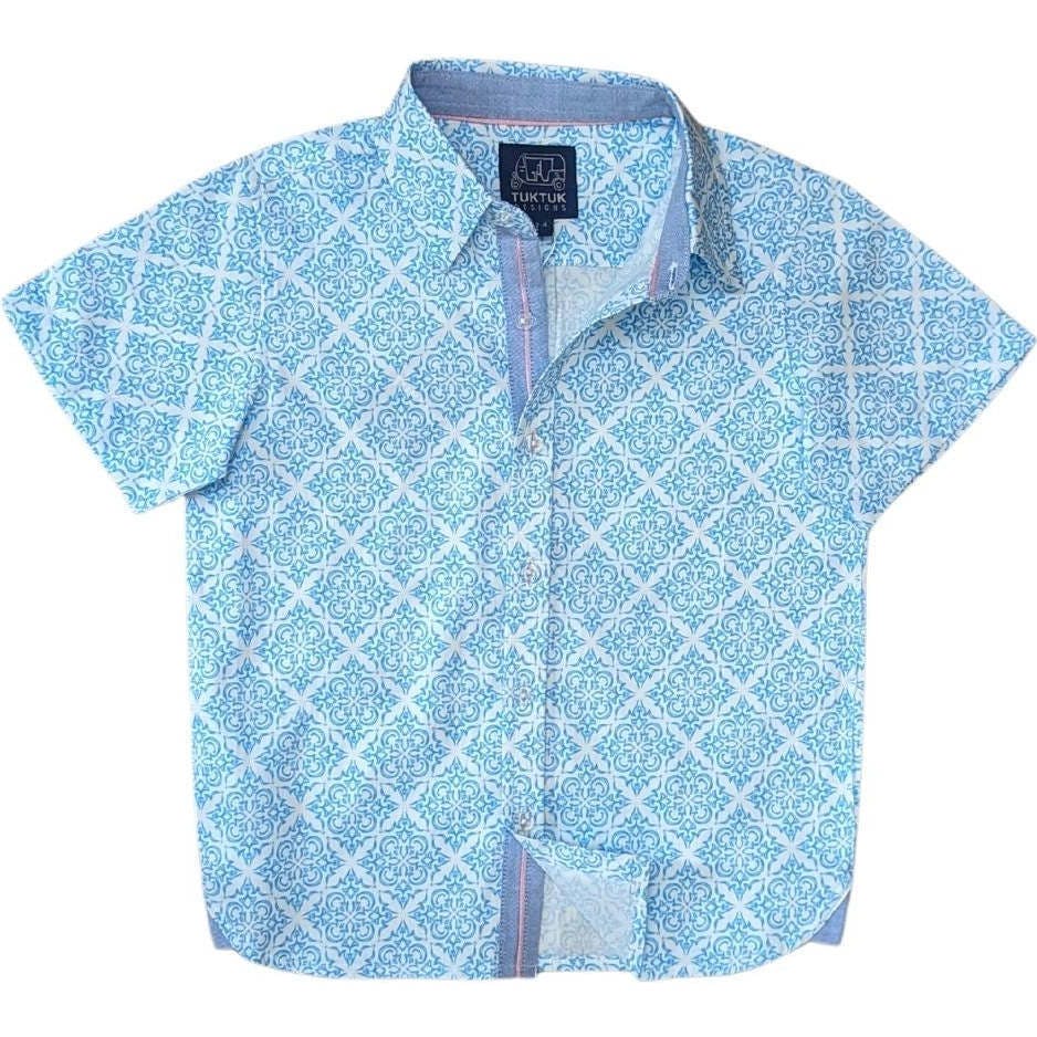 Geometric Blue Shirt in Short Sleeves
