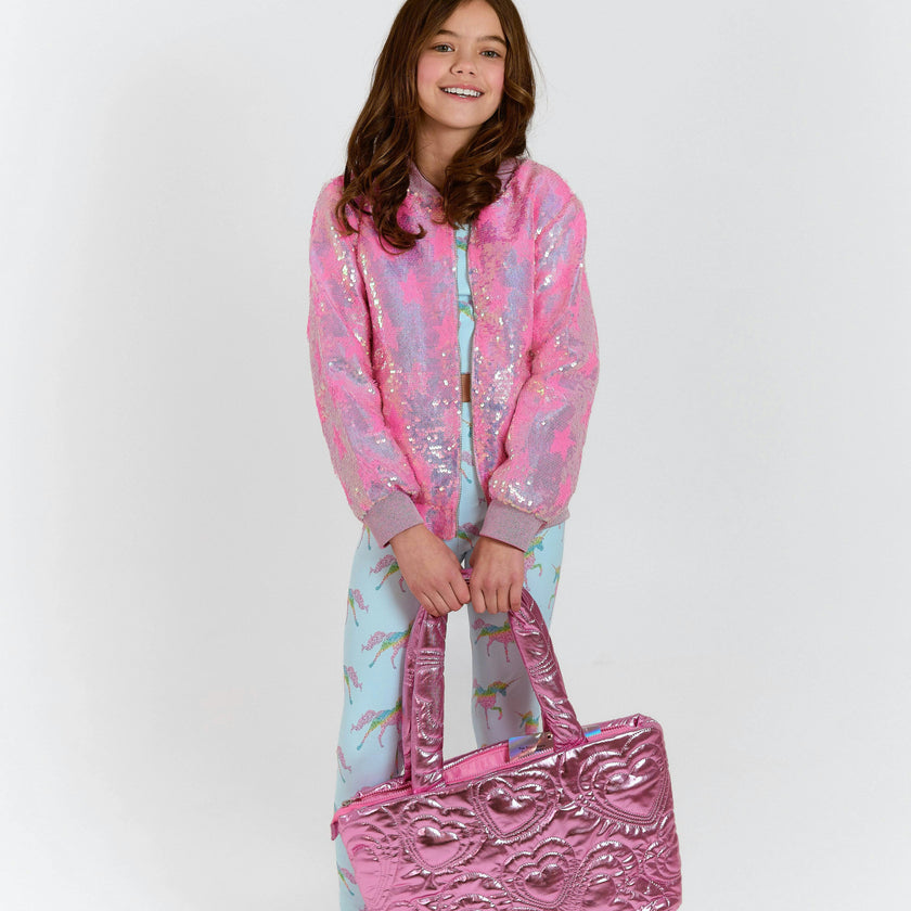 Pink Stars Sequin Bomber