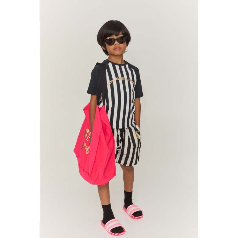 Black Striped Bathing Long Shorts