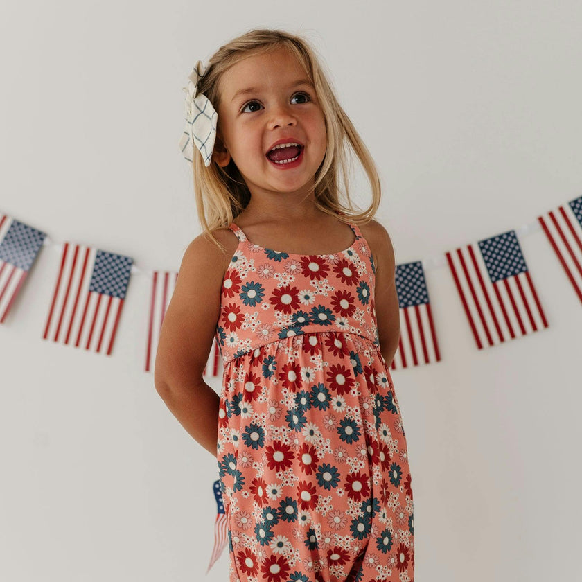 Girls Tie-Back Romper in Zoey Daisy