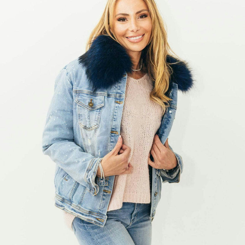 Women’s Ombre Fur Denim Jacket Grey
